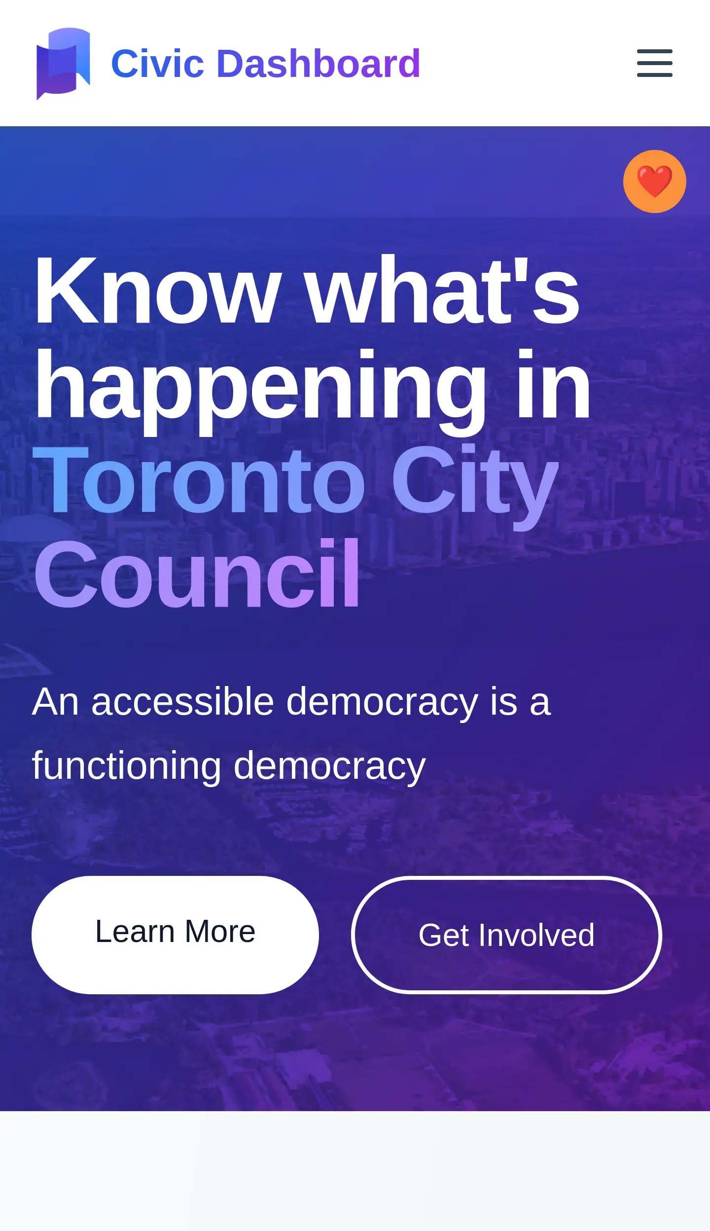 Civic Dashboard's splash screen