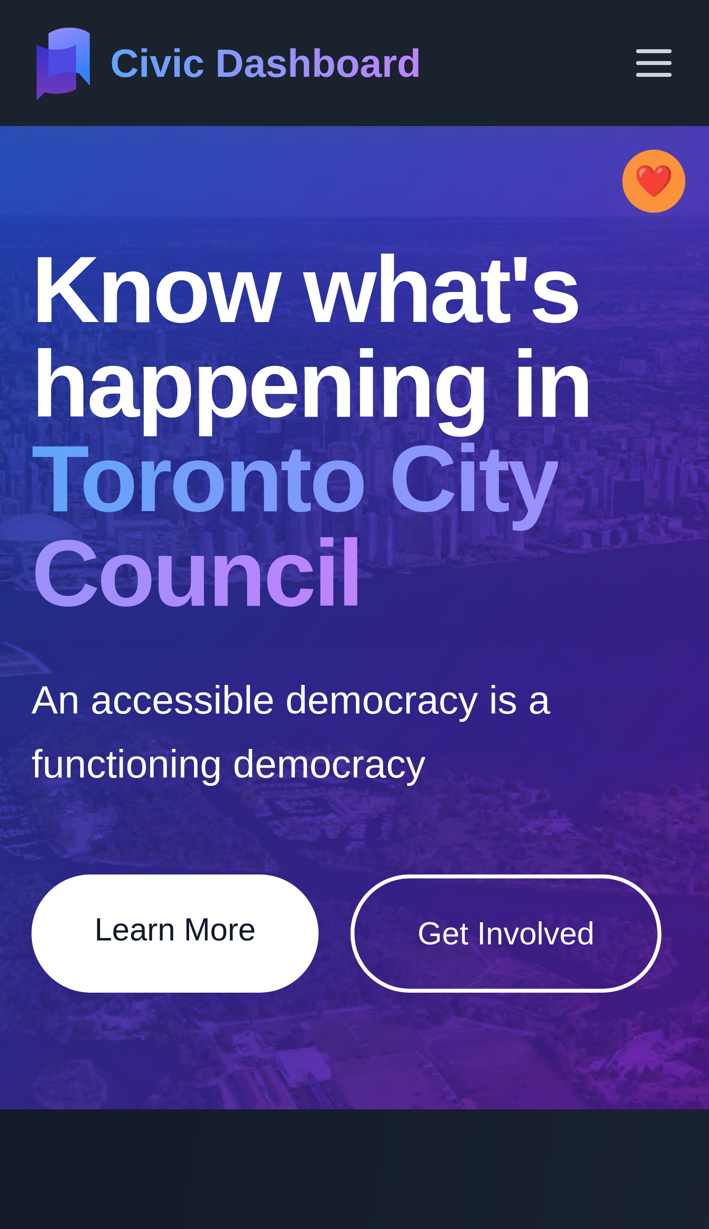 Civic Dashboard's splash screen